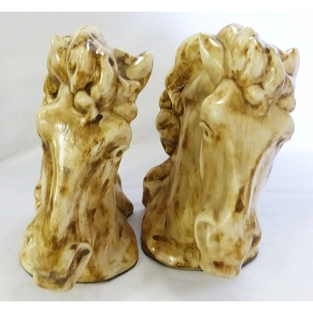 Vtg bookend horses ceramic office décor farmhouse equestrian animal‎